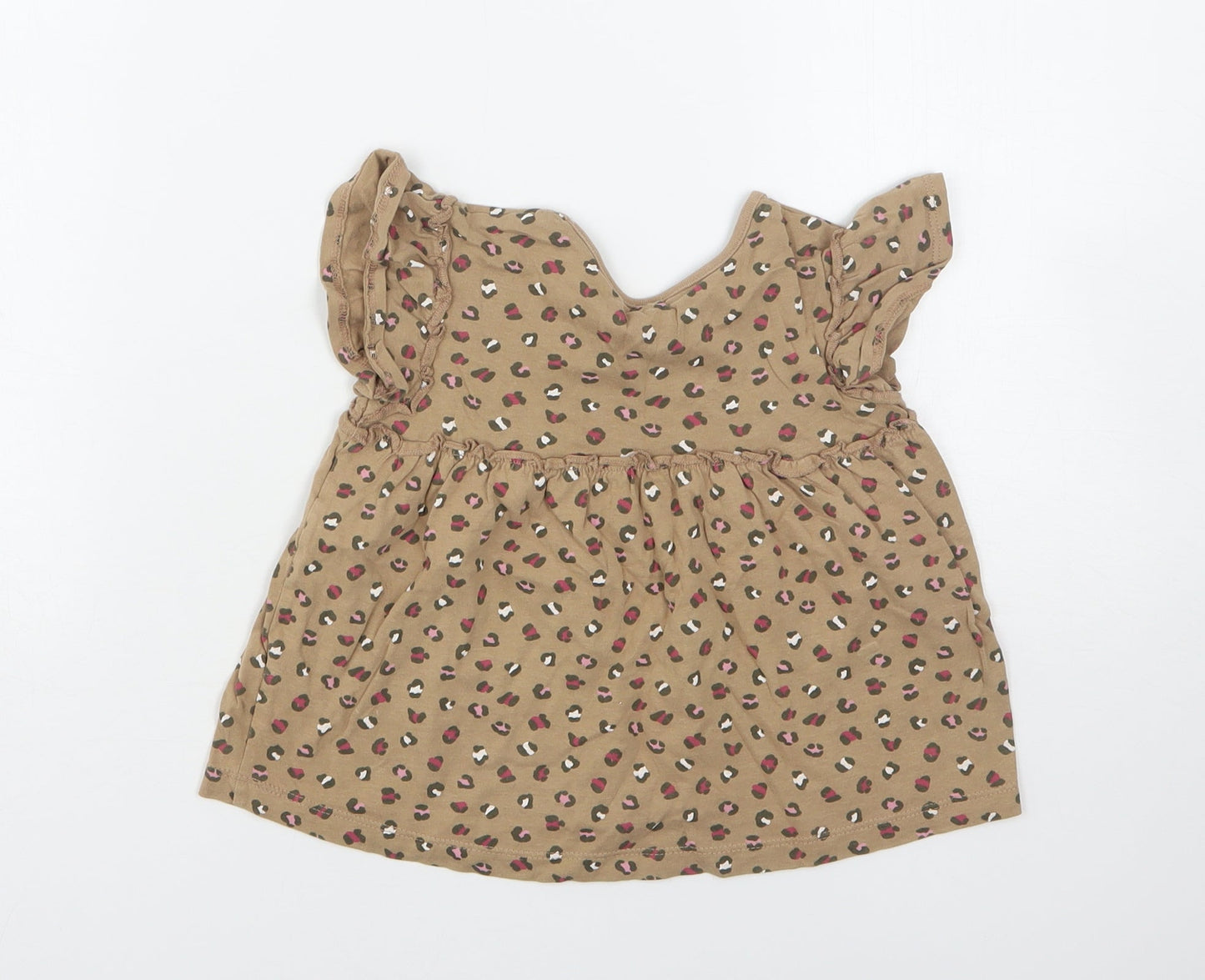 George Girls Brown Animal Print Cotton A-Line  Size 2-3 Years  Round Neck