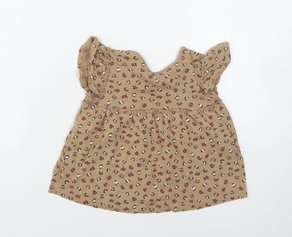 George Girls Brown Animal Print Cotton A-Line  Size 2-3 Years  Round Neck