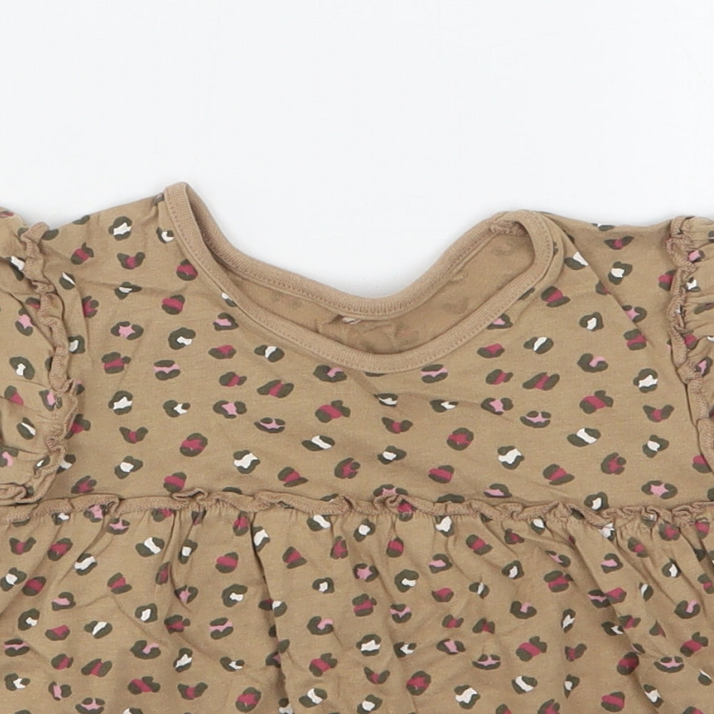 George Girls Brown Animal Print Cotton A-Line  Size 2-3 Years  Round Neck