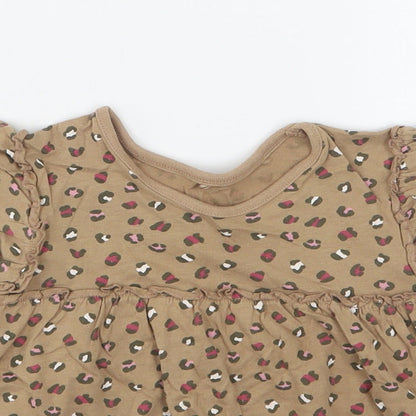 George Girls Brown Animal Print Cotton A-Line  Size 2-3 Years  Round Neck
