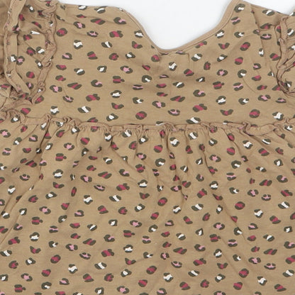 George Girls Brown Animal Print Cotton A-Line  Size 2-3 Years  Round Neck