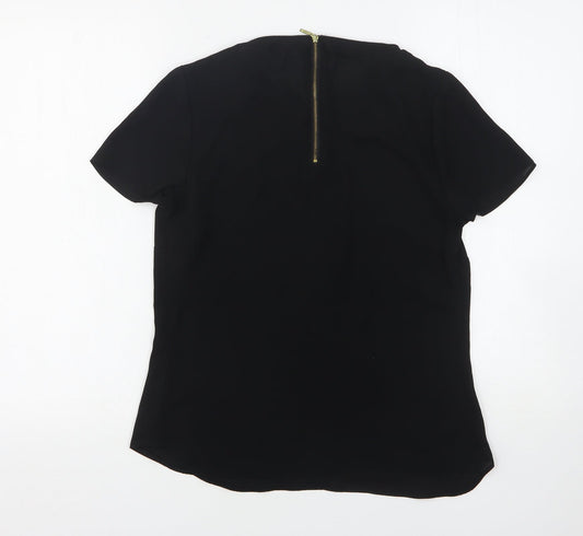Papaya Womens Black  Polyester Basic Blouse Size 8 Round Neck