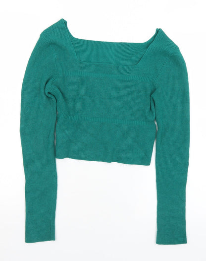 SheIn Womens Green Square Neck  Viscose Pullover Jumper Size M