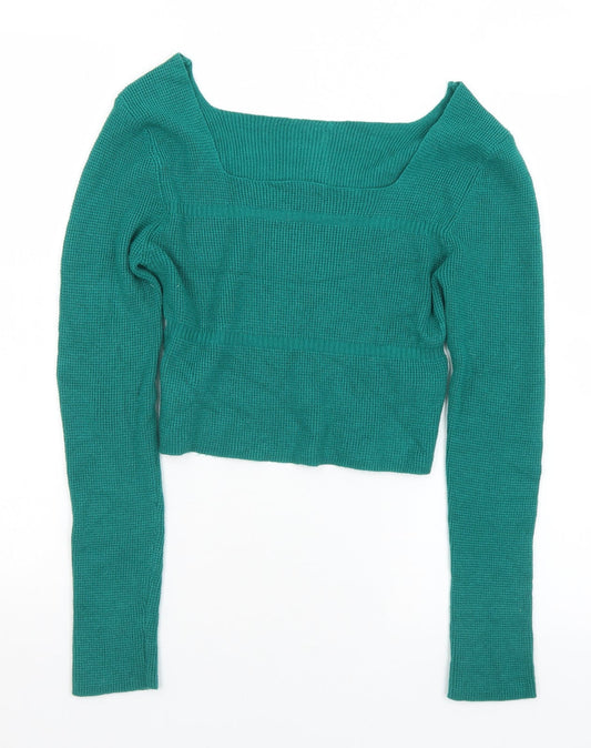 SheIn Womens Green Square Neck  Viscose Pullover Jumper Size M