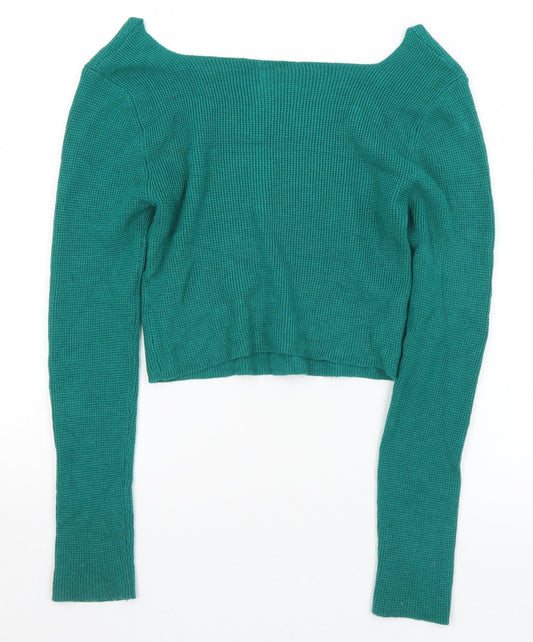 SheIn Womens Green Square Neck  Viscose Pullover Jumper Size M