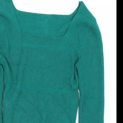SheIn Womens Green Square Neck  Viscose Pullover Jumper Size M