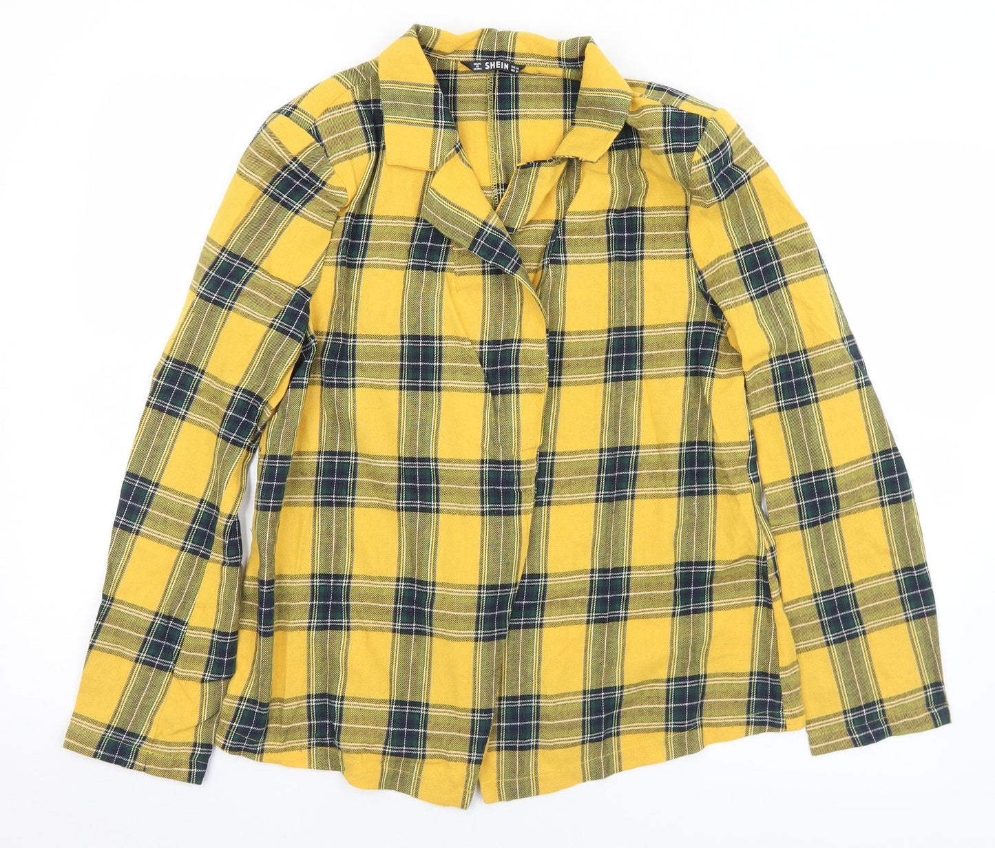 SheIn Womens Yellow Collared Plaid Cotton Cardigan Jumper Size M