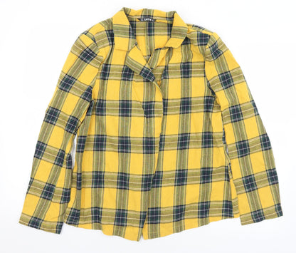 SheIn Womens Yellow Collared Plaid Cotton Cardigan Jumper Size M