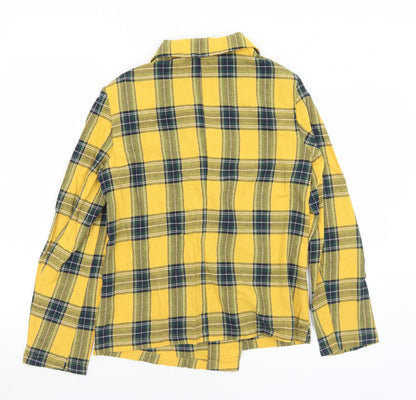 SheIn Womens Yellow Collared Plaid Cotton Cardigan Jumper Size M