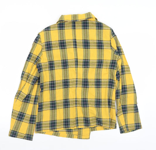 SheIn Womens Yellow Collared Plaid Cotton Cardigan Jumper Size M