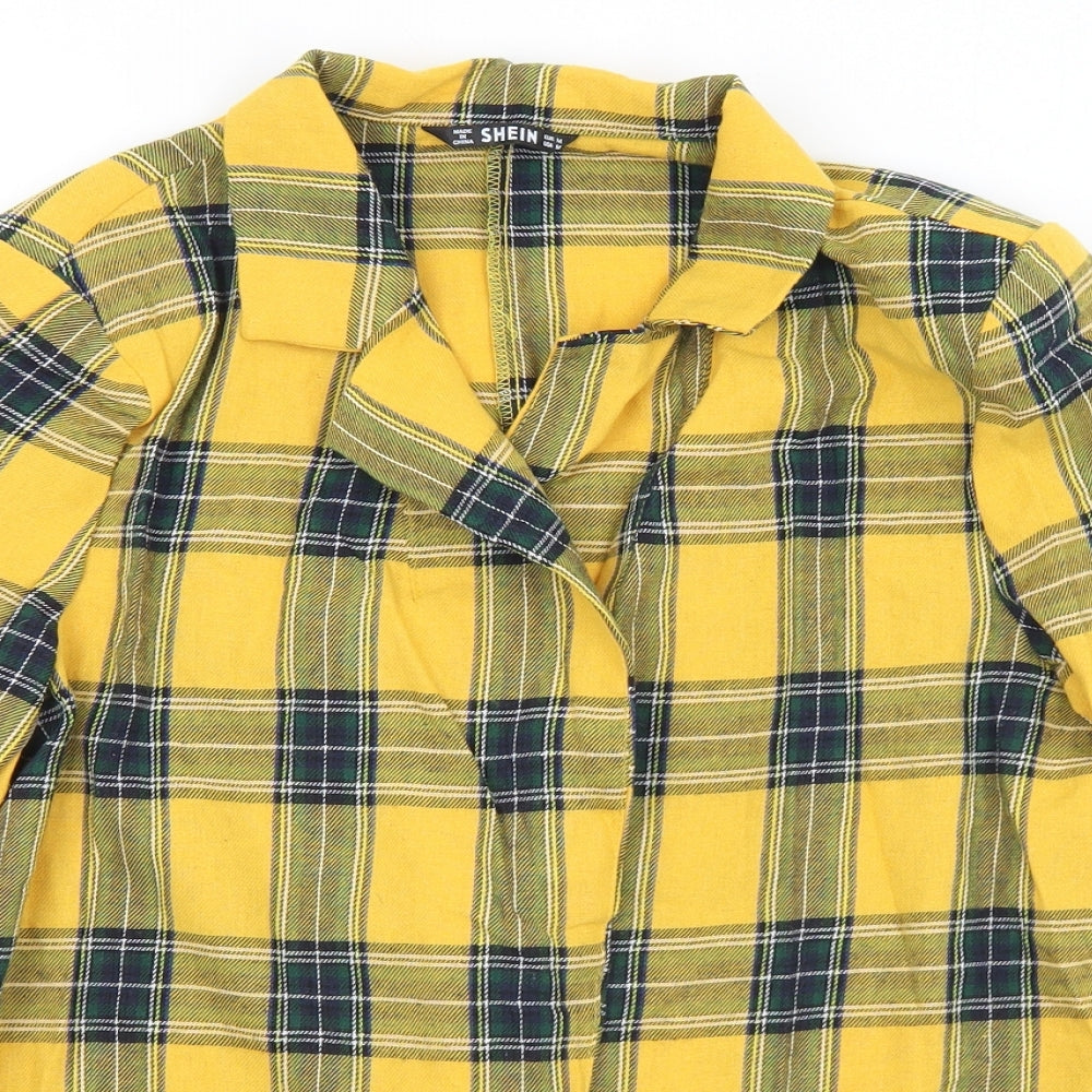 SheIn Womens Yellow Collared Plaid Cotton Cardigan Jumper Size M