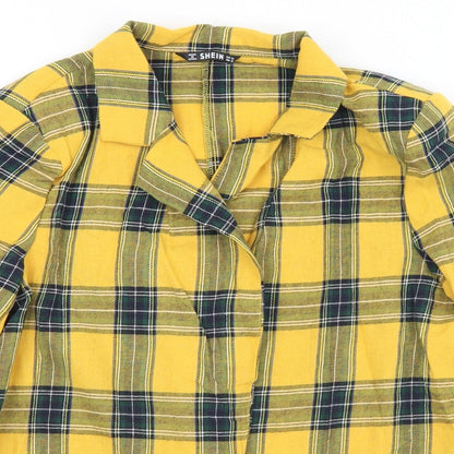 SheIn Womens Yellow Collared Plaid Cotton Cardigan Jumper Size M