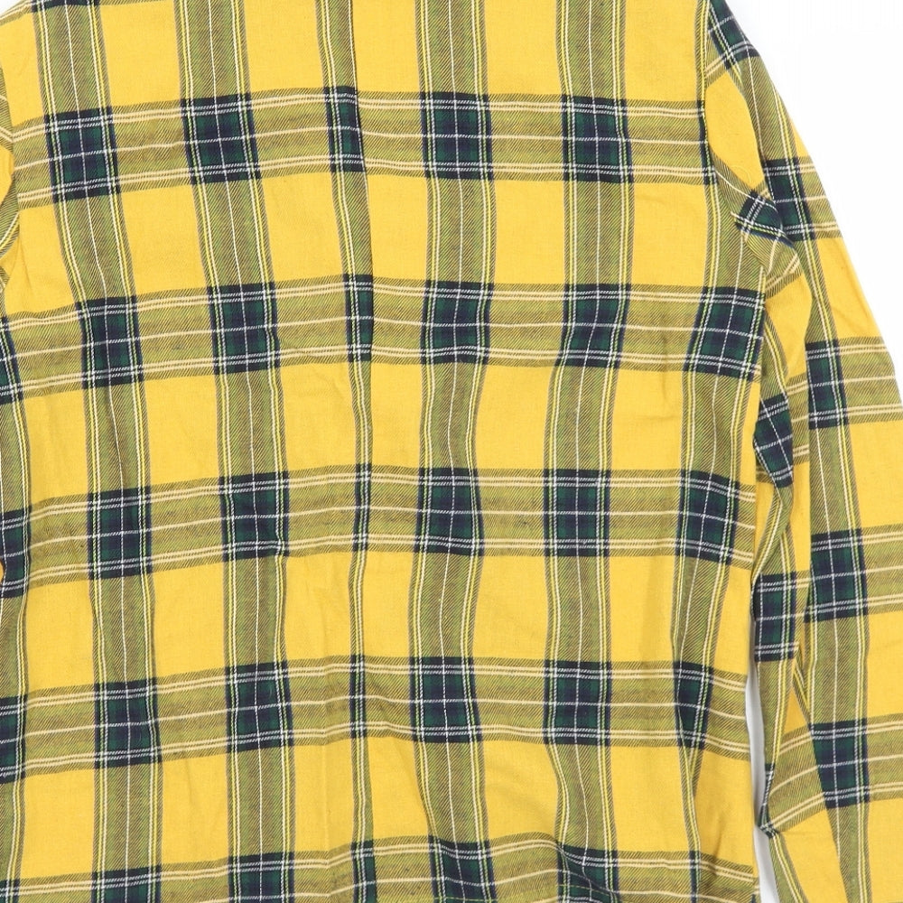 SheIn Womens Yellow Collared Plaid Cotton Cardigan Jumper Size M