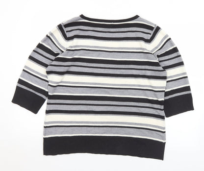 F&F Womens Multicoloured V-Neck Striped Acrylic Pullover Jumper Size 18