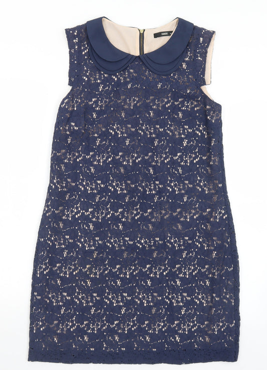 Oasis Womens Black  Cotton Pencil Dress  Size 12  Collared Zip