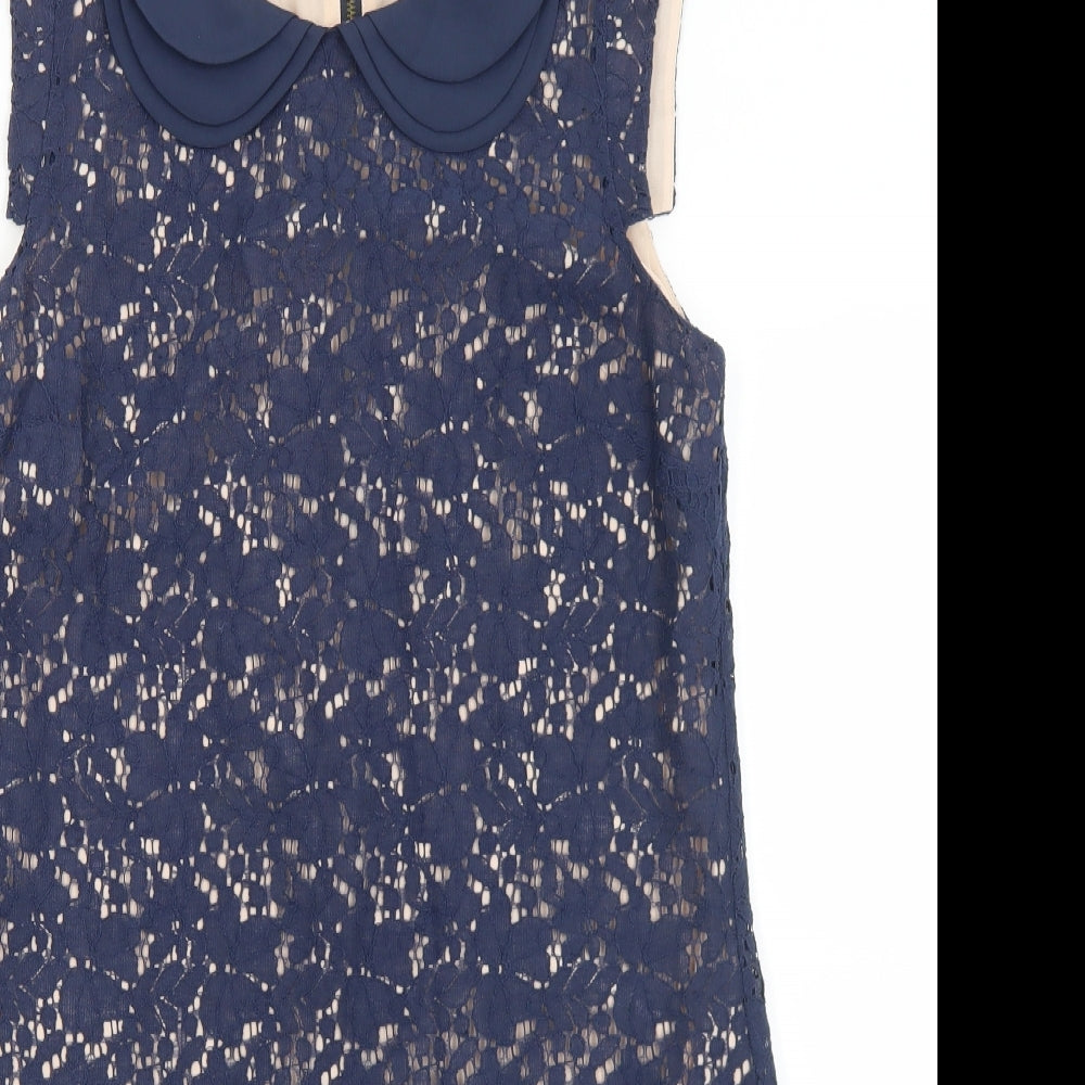 Oasis Womens Black  Cotton Pencil Dress  Size 12  Collared Zip