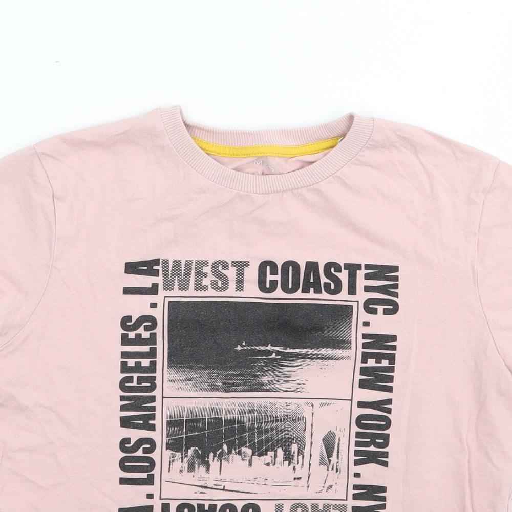 Marks and Spencer Boys Pink  100% Cotton Jersey T-Shirt Size 8-9 Years Crew Neck Pullover