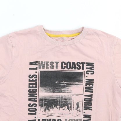 Marks and Spencer Boys Pink  100% Cotton Jersey T-Shirt Size 8-9 Years Crew Neck Pullover