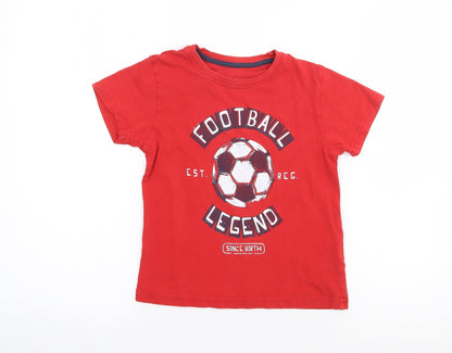 Primark Boys Red  100% Cotton Jersey T-Shirt Size 5-6 Years Crew Neck Pullover - Football
