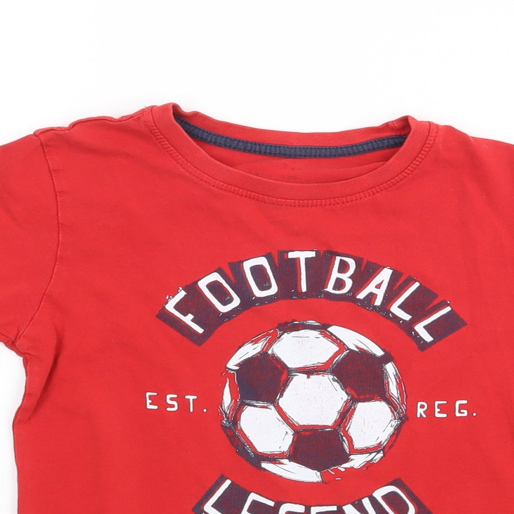 Primark Boys Red  100% Cotton Jersey T-Shirt Size 5-6 Years Crew Neck Pullover - Football