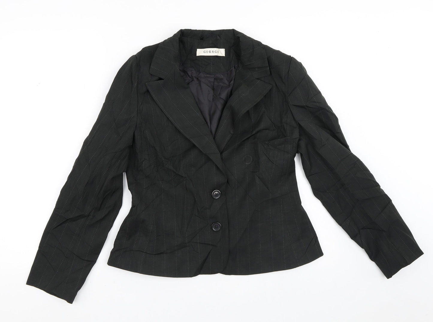 George Womens Black Striped  Jacket Blazer Size 12