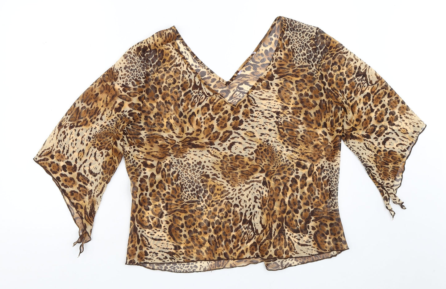 Preworn Womens Brown Animal Print Polyester Tunic Blouse Size M V-Neck