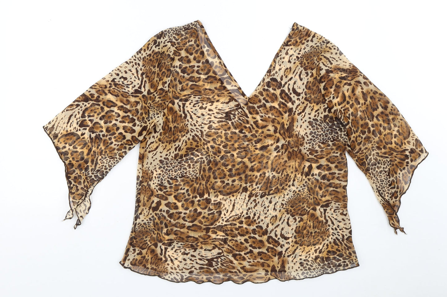 Preworn Womens Brown Animal Print Polyester Tunic Blouse Size M V-Neck