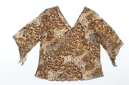 Preworn Womens Brown Animal Print Polyester Tunic Blouse Size M V-Neck
