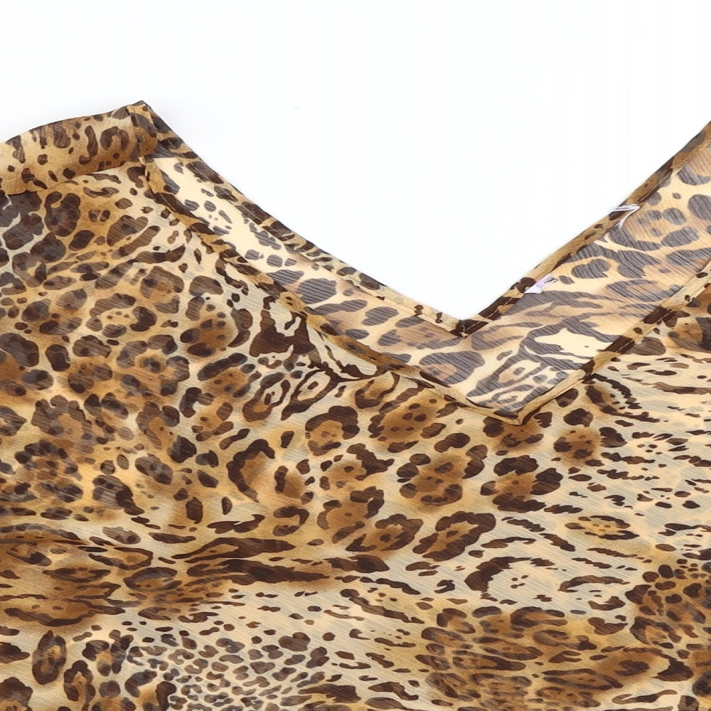 Preworn Womens Brown Animal Print Polyester Tunic Blouse Size M V-Neck