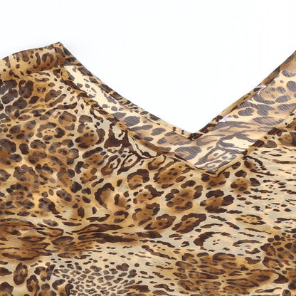 Preworn Womens Brown Animal Print Polyester Tunic Blouse Size M V-Neck