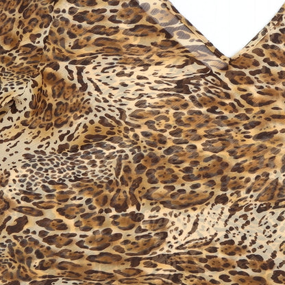 Preworn Womens Brown Animal Print Polyester Tunic Blouse Size M V-Neck