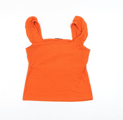 Ambar Womens Orange  Polyester Basic T-Shirt Size L Square Neck