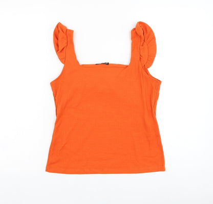 Ambar Womens Orange  Polyester Basic T-Shirt Size L Square Neck