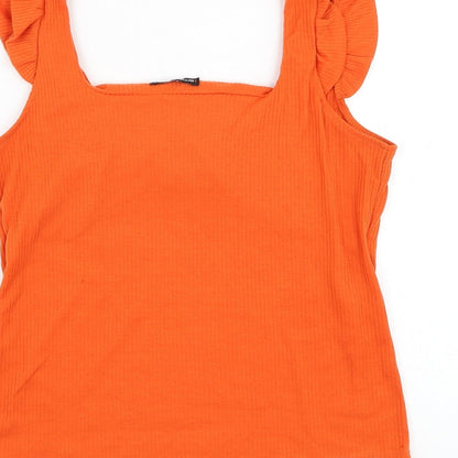 Ambar Womens Orange  Polyester Basic T-Shirt Size L Square Neck