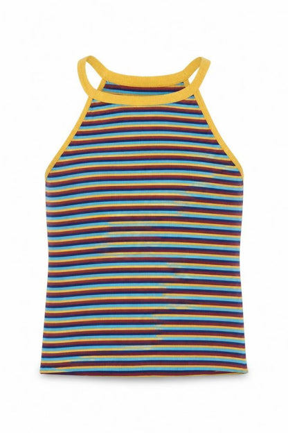 Ole Womens Blue Striped Polyester Basic Tank Size L Halter