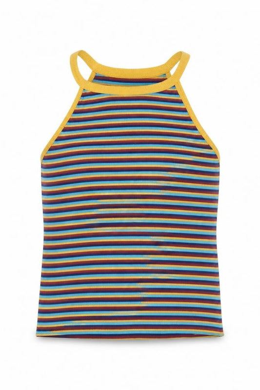 Ole Womens Blue Striped Polyester Basic Tank Size L Halter