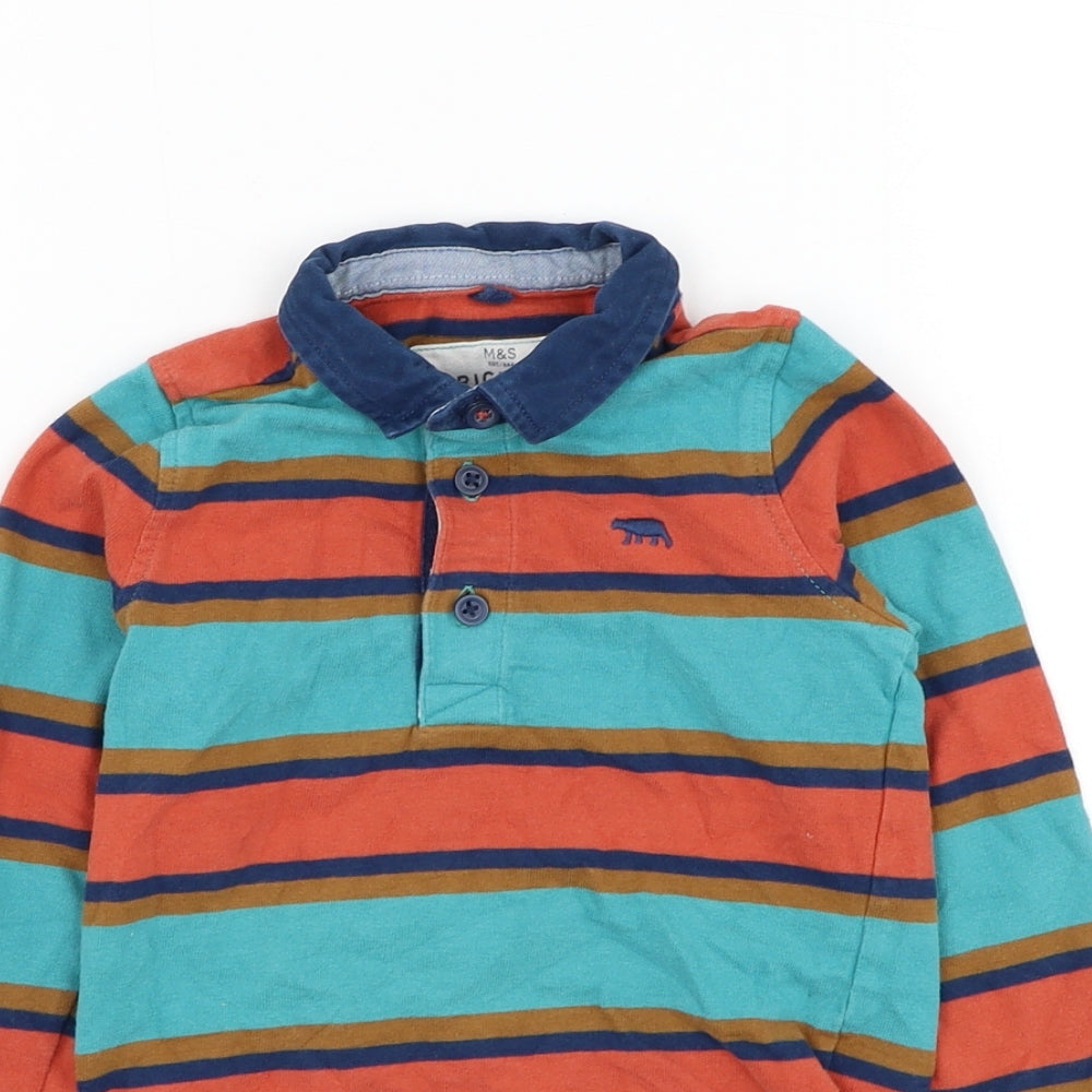 Marks and Spencer Girls Blue Animal Print Cotton Basic Polo Size 3-4 Years Collared Pullover