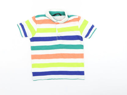 George Girls White Striped Cotton Basic Polo Size 3-4 Years Collared Pullover