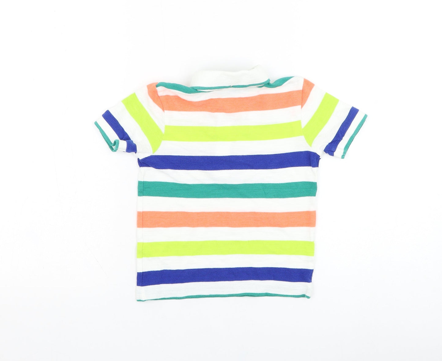 George Girls White Striped Cotton Basic Polo Size 3-4 Years Collared Pullover