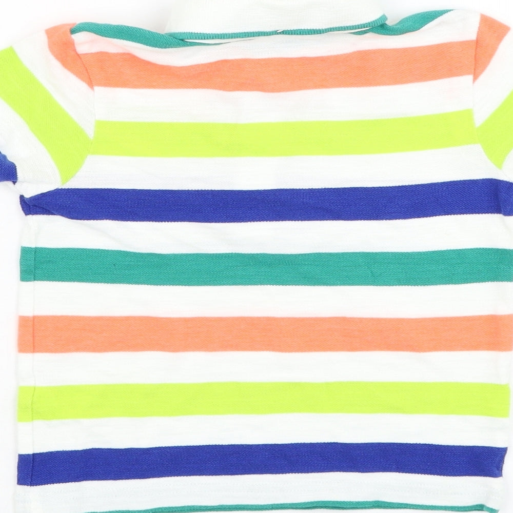 George Girls White Striped Cotton Basic Polo Size 3-4 Years Collared Pullover