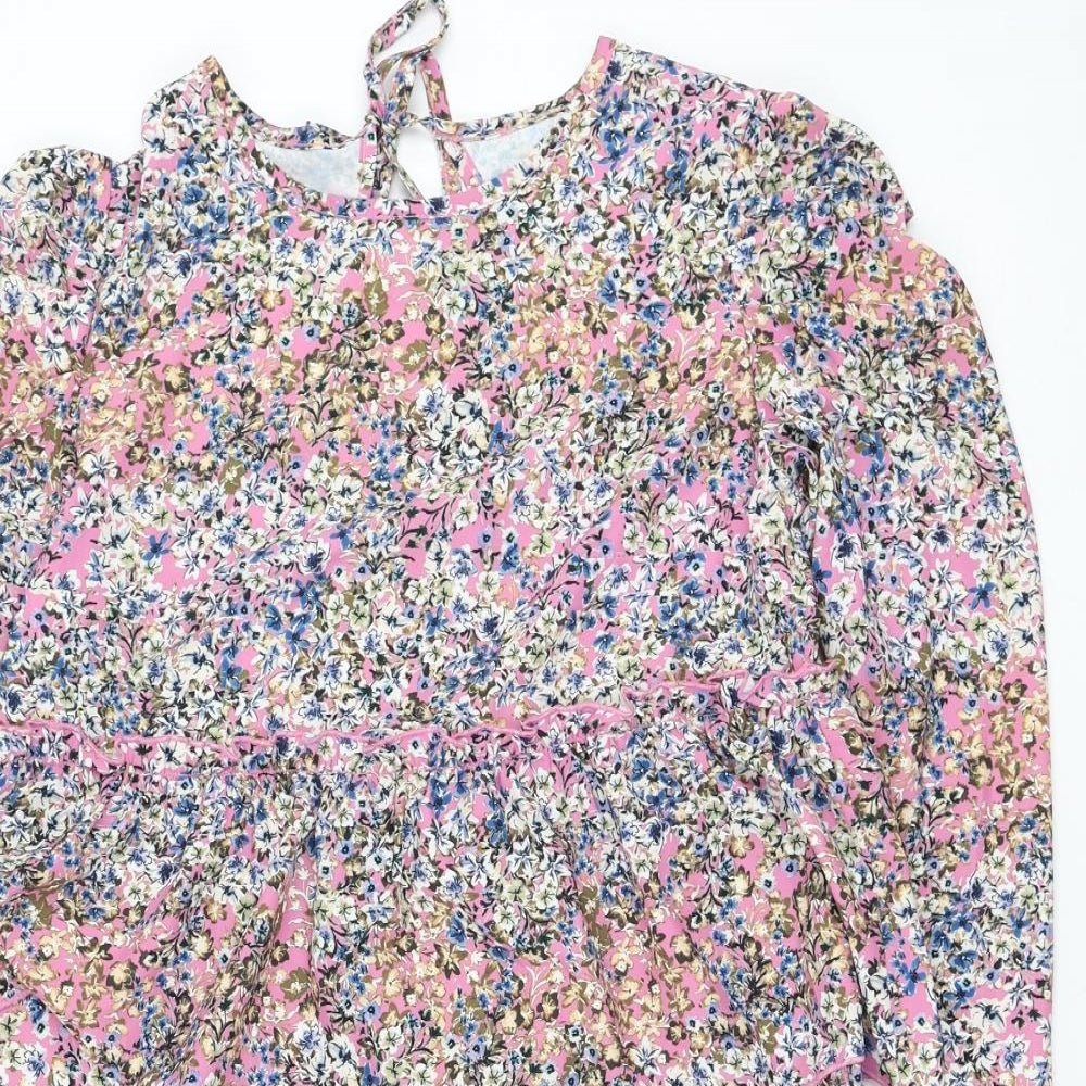 Never Fully Dressed Womens Pink Floral Polyester Trapeze & Swing  Size 8  Round Neck Pullover