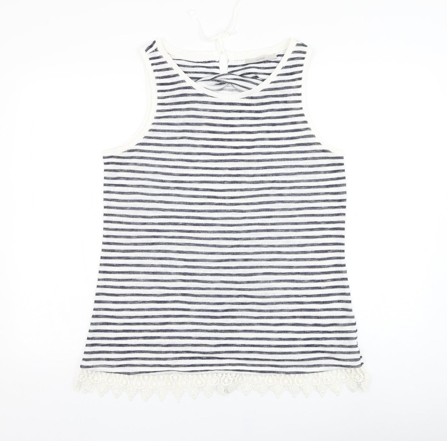 George Womens White Striped Polyester Basic Tank Size 14 Round Neck