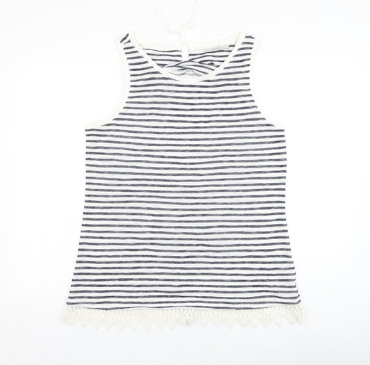 George Womens White Striped Polyester Basic Tank Size 14 Round Neck