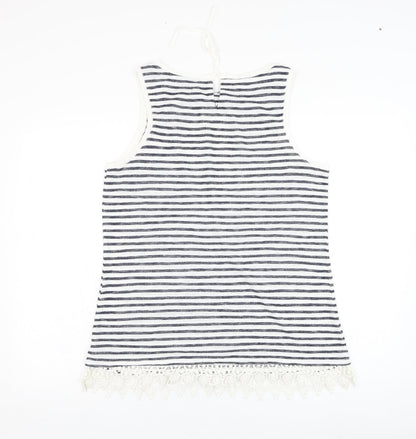 George Womens White Striped Polyester Basic Tank Size 14 Round Neck