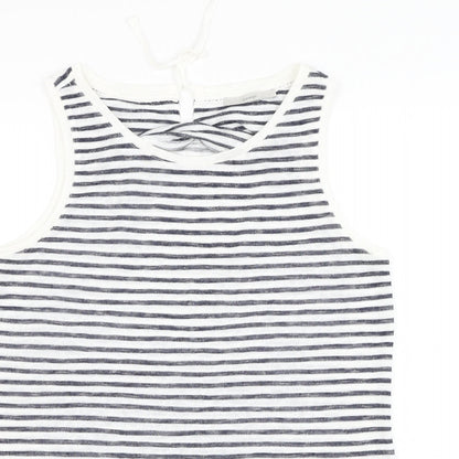 George Womens White Striped Polyester Basic Tank Size 14 Round Neck
