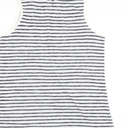 George Womens White Striped Polyester Basic Tank Size 14 Round Neck