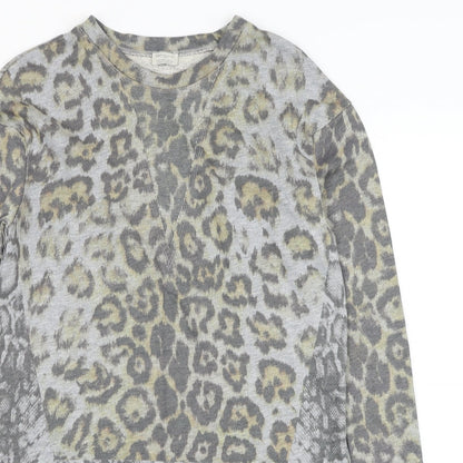 Zara Womens Grey Animal Print Cotton Jumper Dress  Size S  Round Neck Pullover