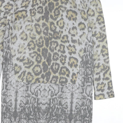 Zara Womens Grey Animal Print Cotton Jumper Dress  Size S  Round Neck Pullover