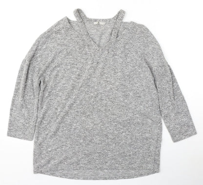 TU Womens Grey V-Neck  Polyester Pullover Jumper Size 8