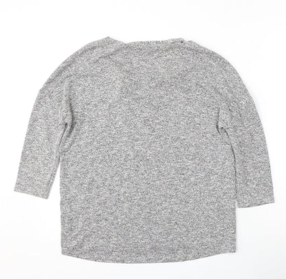 TU Womens Grey V-Neck  Polyester Pullover Jumper Size 8
